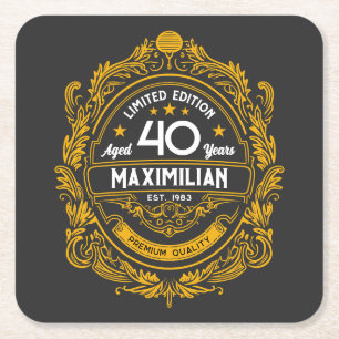  40th Birthday Whiskey Label met Jouw naam Vierkante Kartonnen Onderzetter