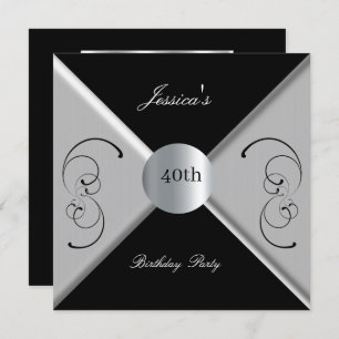 40th Black White Birthday Party Invitation Kaart