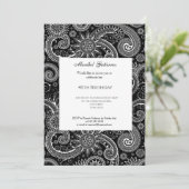 40th Black White Paisley Birthday Invitation Kaart (Staand voorkant)