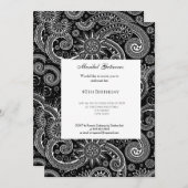40th Black White Paisley Birthday Invitation Kaart (Voorkant / Achterkant)