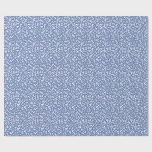 40th Blue/White Birthday Random Number 40 Pattern Cadeaupapier (Vlak)