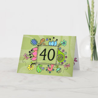 40th Folk Art Frame Numéro Age Anniversaire Carte
