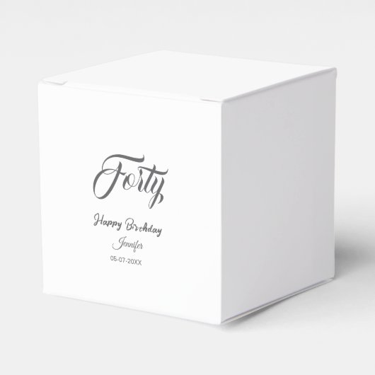 40th forty letterbirthday add name date year gray bedankdoosjes (Voorkant Zijde)