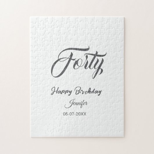 40th forty letterbirthday add name date year gray legpuzzel (Verticaal)