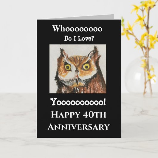 40th Funny Owl Husband Jubileum Waar hou ik van? Kaart (Gele Bloem)