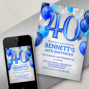 40th Mens Blue Anniversaire Invitation