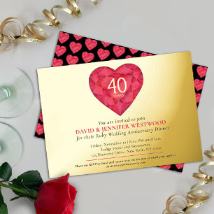 40th Ruby Bruiloft Jubileum waterverf hart Folie Uitnodiging