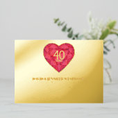 40th Ruby Bruiloft Jubileum waterverf hart Folie Uitnodiging (Staand Voorkant)