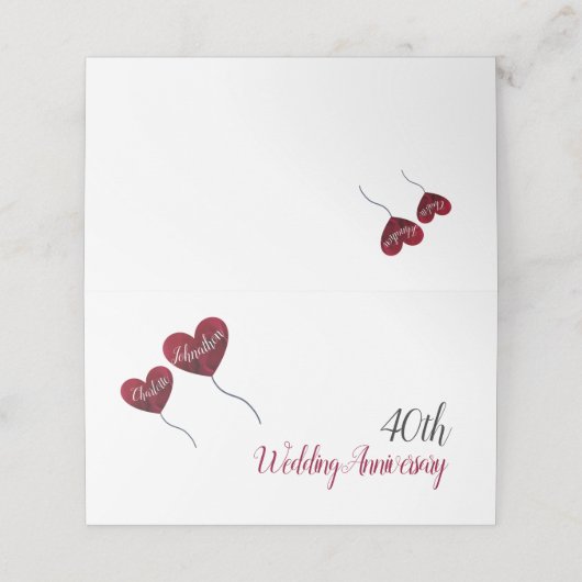 40th Ruby verjaardag rode hart ballonnen wit (Buitenkant ongevouwen)