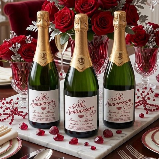 40th Ruby Wedding Anniversary Sparkling Wijnetiket
