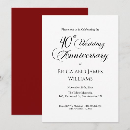 40th Ruby Wedding Jubileum Elegant Script Kaart (Voorkant / Achterkant)
