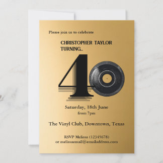 40th Verjaardagsfeestje eenvoudige vinyl record Kaart