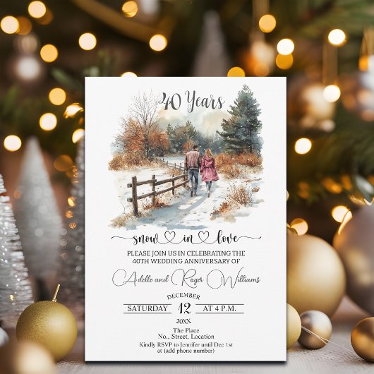 40th Wedding Anniversary Winter Landscape Romantic Kaart