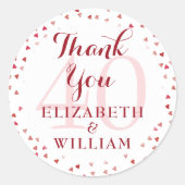 40th Wedding Jubileum Ruby Hearts Dank je Ronde Sticker (Voorkant)