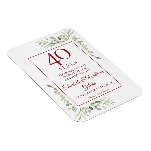 40th Wedding Jubileum Save the Date Greenery Magneet (Rechterzijde)