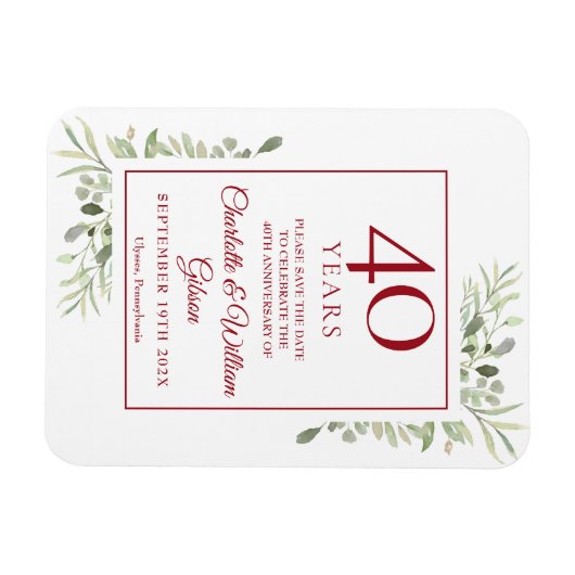 40th Wedding Jubileum Save the Date Greenery Magneet (Horizontaal)