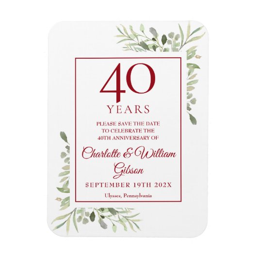 40th Wedding Jubileum Save the Date Greenery Magneet (Verticaal)