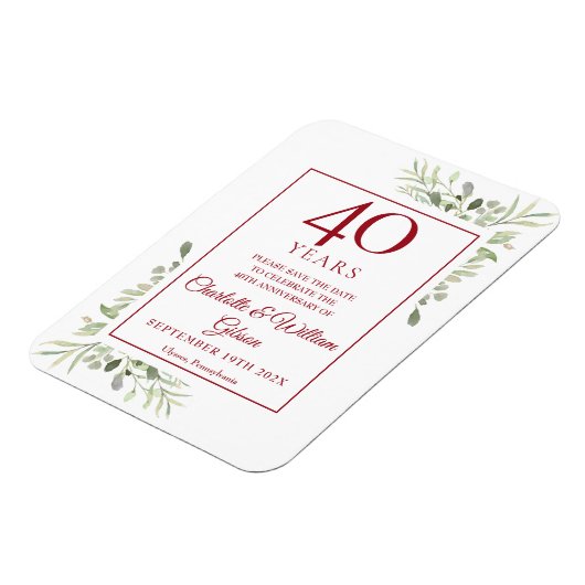 40th Wedding Jubileum Save the Date Greenery Magneet (Linkerzijde)