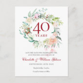 40th Wedding Ruby Jubileum Save the Date Floral Aankondigingskaart (Voorkant)