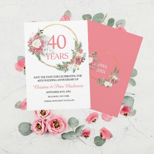 40th Wedding Ruby Roses Anniversary Save The Date