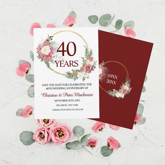 40th Wedding Ruby Roses Anniversary Save The Date