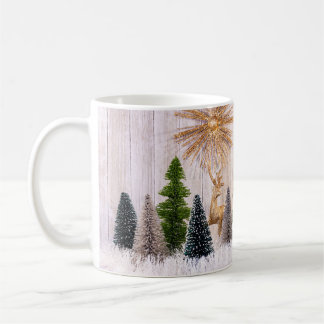 4149Glitterbomen met herten en sneeuw Koffiemok