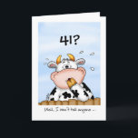 41e anniversaire - Carte humoristique avec vache s<br><div class="desc">Cette carte est merveilleuse pour envoyer Happy Birthday Wives à quelqu'un de spécial. La carte comporte une vache à l'allure mignonne et étonnante. Quelqu'un a 41 ans et la vache est choquée et surprise et envisage de publier ces informations sur les plateformes de médias sociaux.</div>