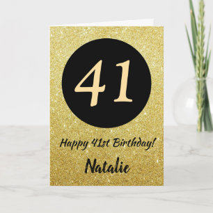 41e Happy Birthday Zwart en Goud Glitter Kaart
