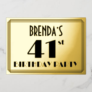 41e verjaardag — Art Deco look "41" + naam Folie Uitnodiging