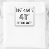 41e verjaardag: Art Deco Style + aangepaste naam Vierkante Sticker (Tas)
