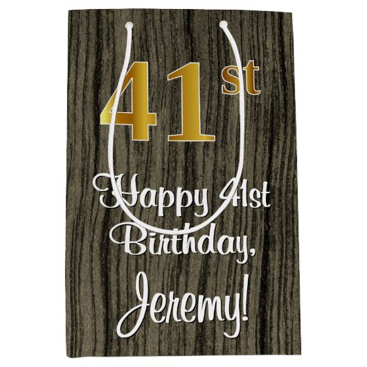 41e verjaardag: Elegant Faux Gold Look #, Faux Woo Medium Cadeauzakje (Voorkant)