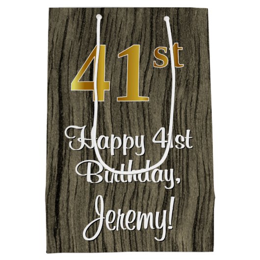 41e verjaardag: Elegant Faux Gold Look #, Faux Woo Medium Cadeauzakje (Achterkant)