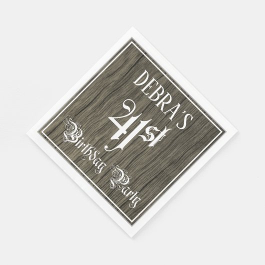 41e verjaardag — Fancy script, Faux Wood Kijk Servet (Hoek)