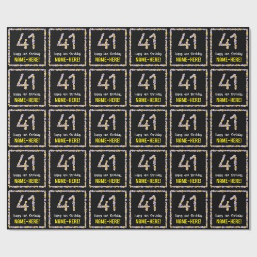 41e verjaardag: Floral Flowers Number, Custom Name Cadeaupapier (Vlak)