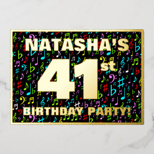 41e verjaardag — Fun, Colorful Music Symbols Folie Uitnodiging