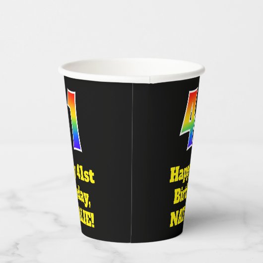 41e verjaardag: Kleurrijk, Leuk, Spannend, Regenbo Papieren Bekers (Rechts)