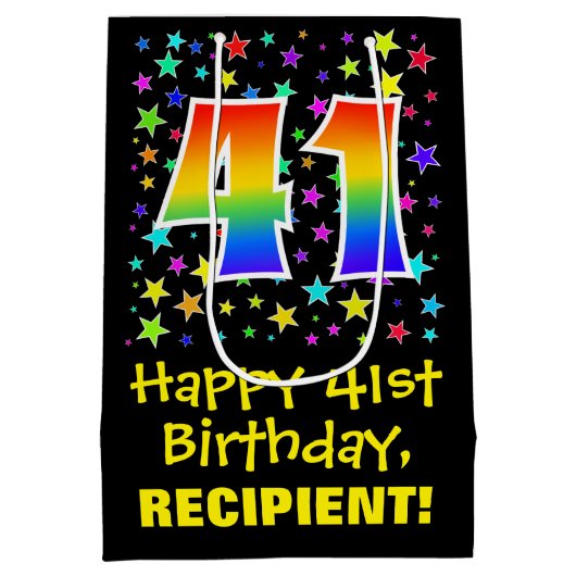 41e verjaardag: Kleurrijke Sterren Patroon & Regen Medium Cadeauzakje (Achterkant)