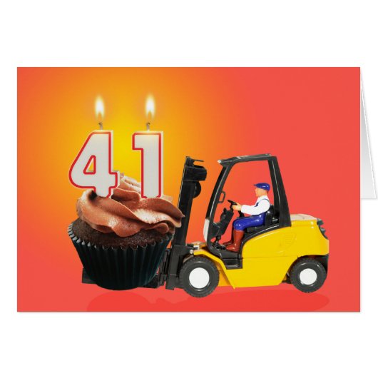41e verjaardag met cupcake, kaarsen en vorkheftruc (Voorkant Horizontaal)