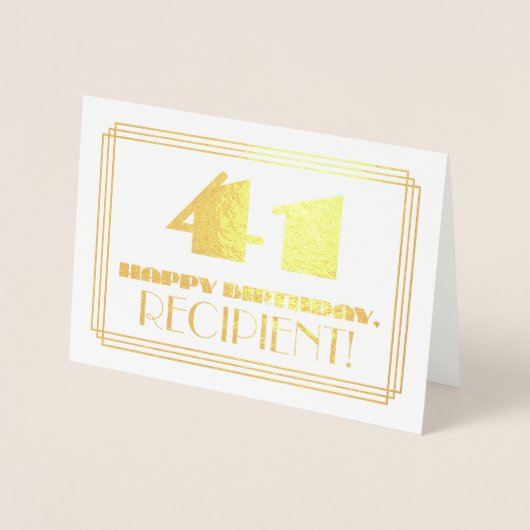 41e verjaardag; naam + Art Deco geïnspireerd look  Folie Kaarten (Voorkant)