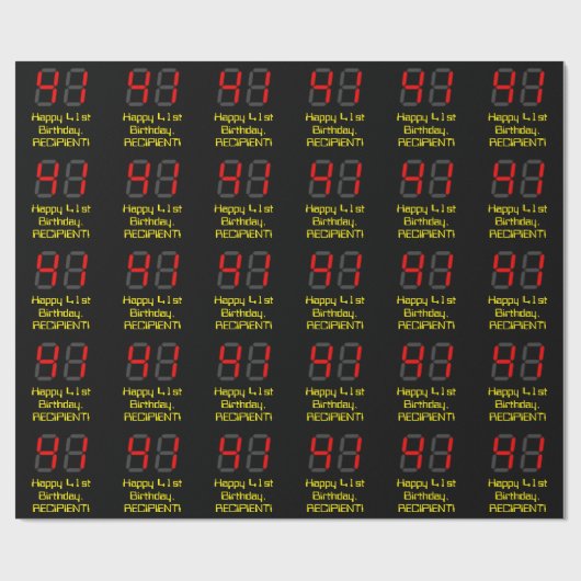 41e verjaardag: Red Digital Clock Style "41" + naa Cadeaupapier (Vlak)