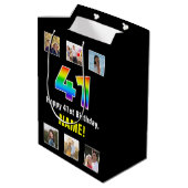 41e verjaardag: Regenboog "41", aangepaste foto's  Medium Cadeauzakje (Achterkant Gekanteld)