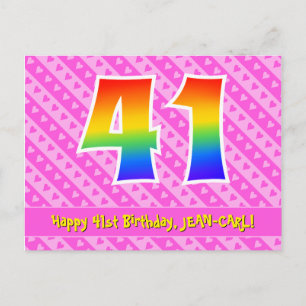 41e verjaardag: Roze strepen & harten, Regenboog 4 Briefkaart
