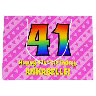 41e verjaardag: Roze strips en harten, regenboognr Groot Cadeauzakje