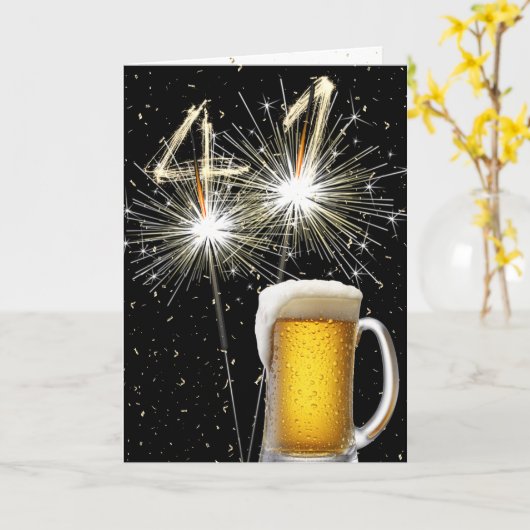 41e Verjaardag Sparklers met Beer Mok Kaart (Gele Bloem)