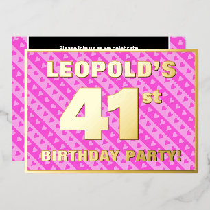 41e verjaardag van de partij Fun Pink Hearts and S Folie Uitnodiging