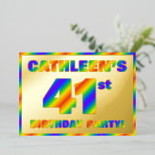 41e verjaardag van de partij Fun, regenboogspectru Folie Uitnodiging (Staand Voorkant)