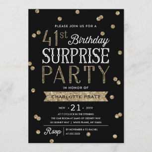 41ste Glitter Confetti Surprise Party Invitation Kaart