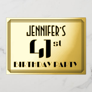 41ste verjaardag: Art Deco Kijk "41" en naam Folie Uitnodiging