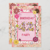 42e anniversaire invitation fête avec cadre fleuri (Devant / Derrière)