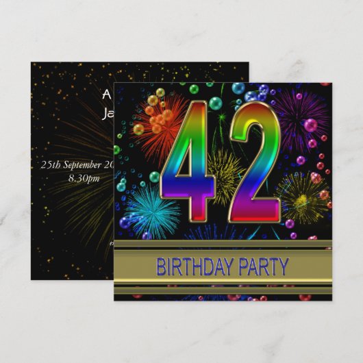 42e fête d'anniversaire Invitation avec bulles (Devant / Derrière)